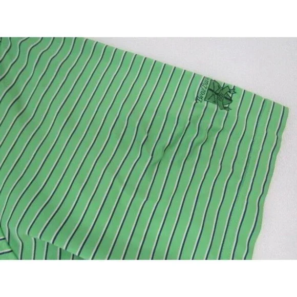 Peter Millar Summer Comfort Green White Strip Polo Golf Brae Burn Logo Size XL/T - Picture 3 of 6